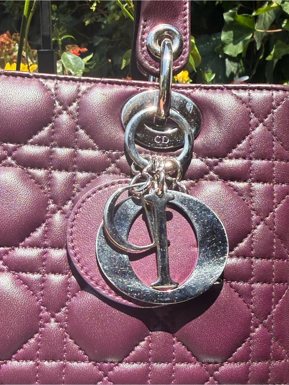 Christian Dior Quilted Leather Medium Lady Dior in Deep Plum Purple w/ Strap